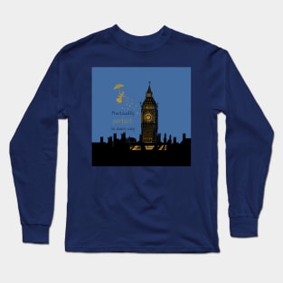 Practically Perfect in Every Way, Mary Poppins and Big Ben Linocut Silhouette Long Sleeve T-Shirt